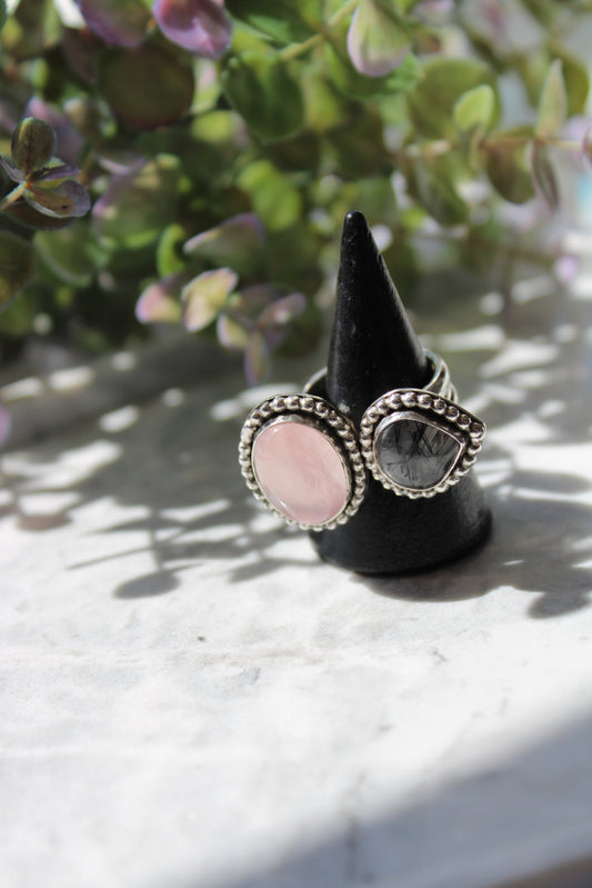 Statement Ring - Rose Quartz and Rutilated Quartz